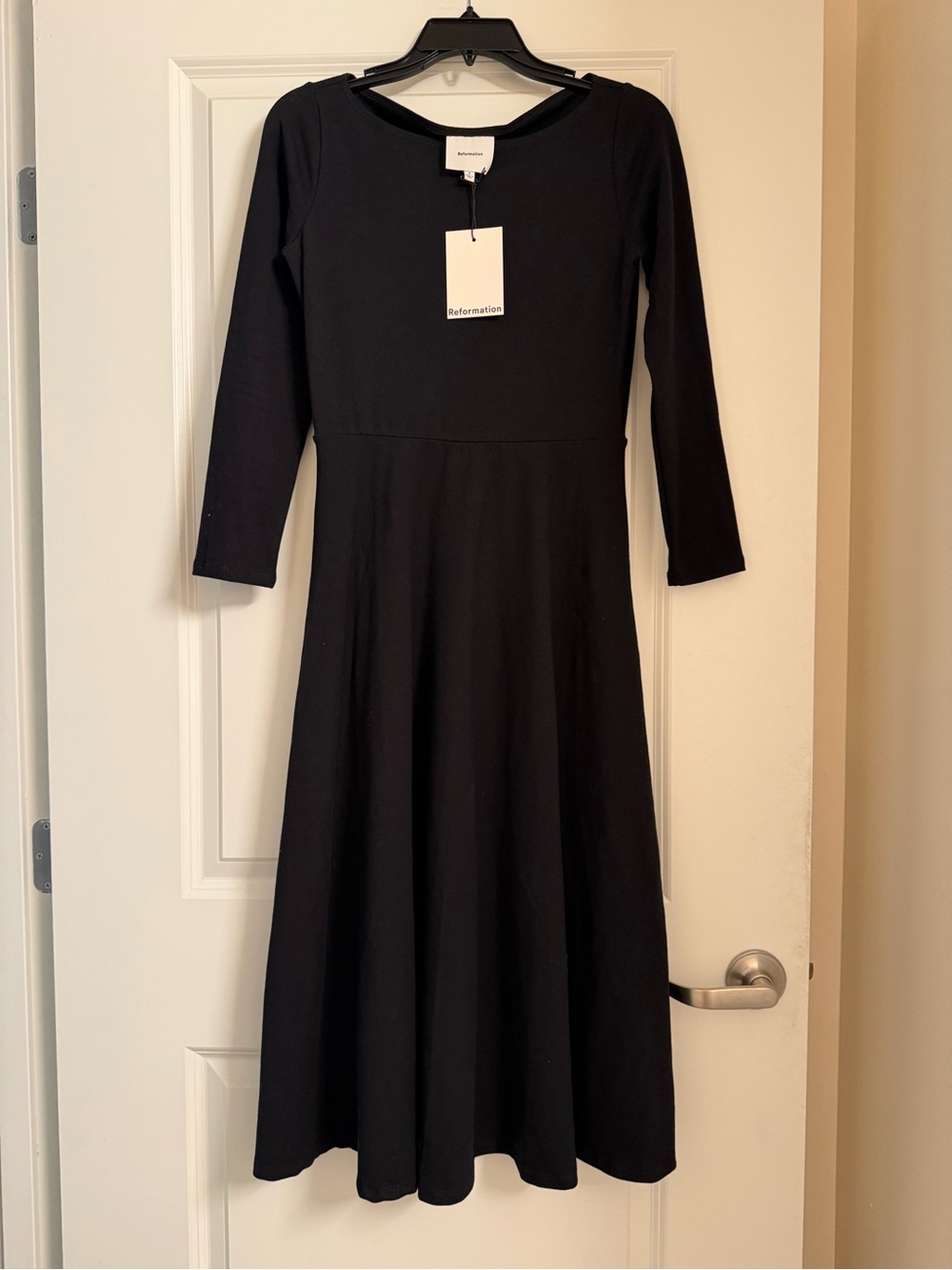 NWT Reformation Black Long Sleeve Midi Fit-and-Flare Dress